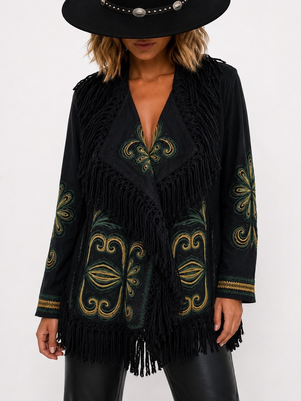 Johnny Was BIYA DRAPED FRINGE WELDA Embroidered Sweater Cardigan Sz Med NEW